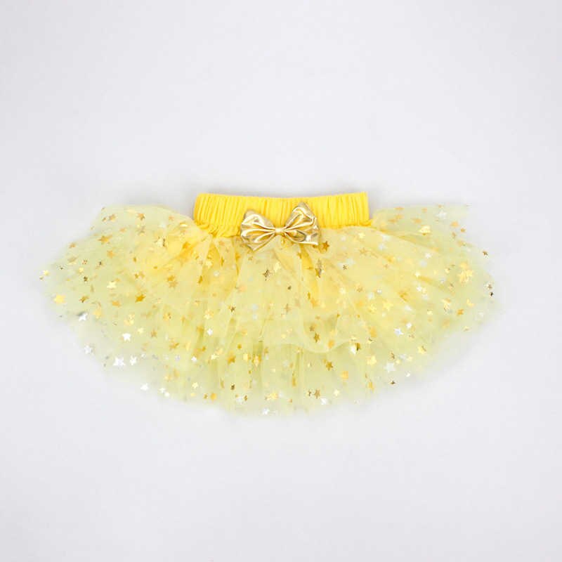 Jupe Tutu douce pour bébés filles | En mousseline de soie, modèle étoile, jupe Tutu de danse princesse, nœud de fête pour enfants: Jaune
