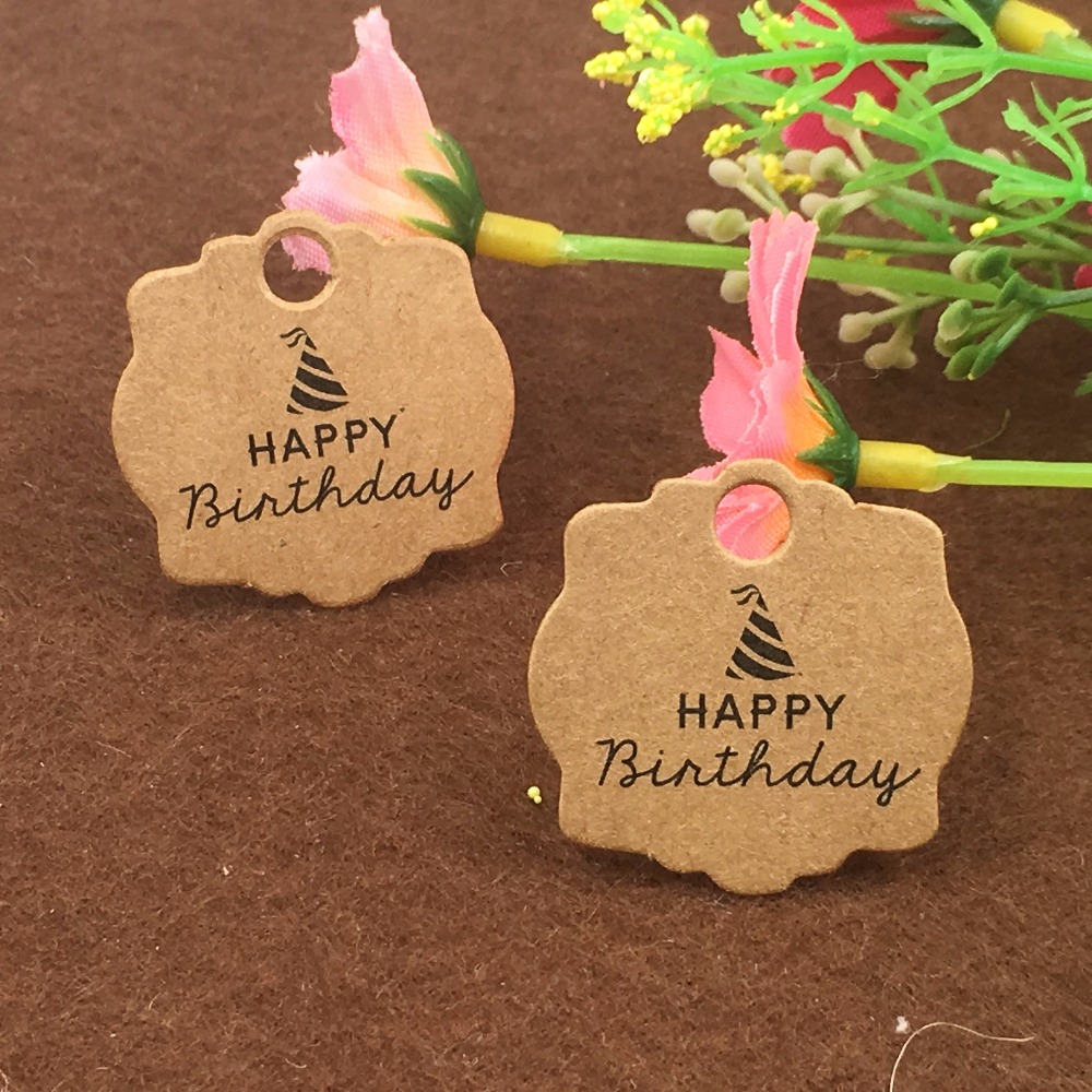 3x3 cm kraft gelukkig hang tags 100 stks per lot papier karton label tag voor doos /verjaardag tag