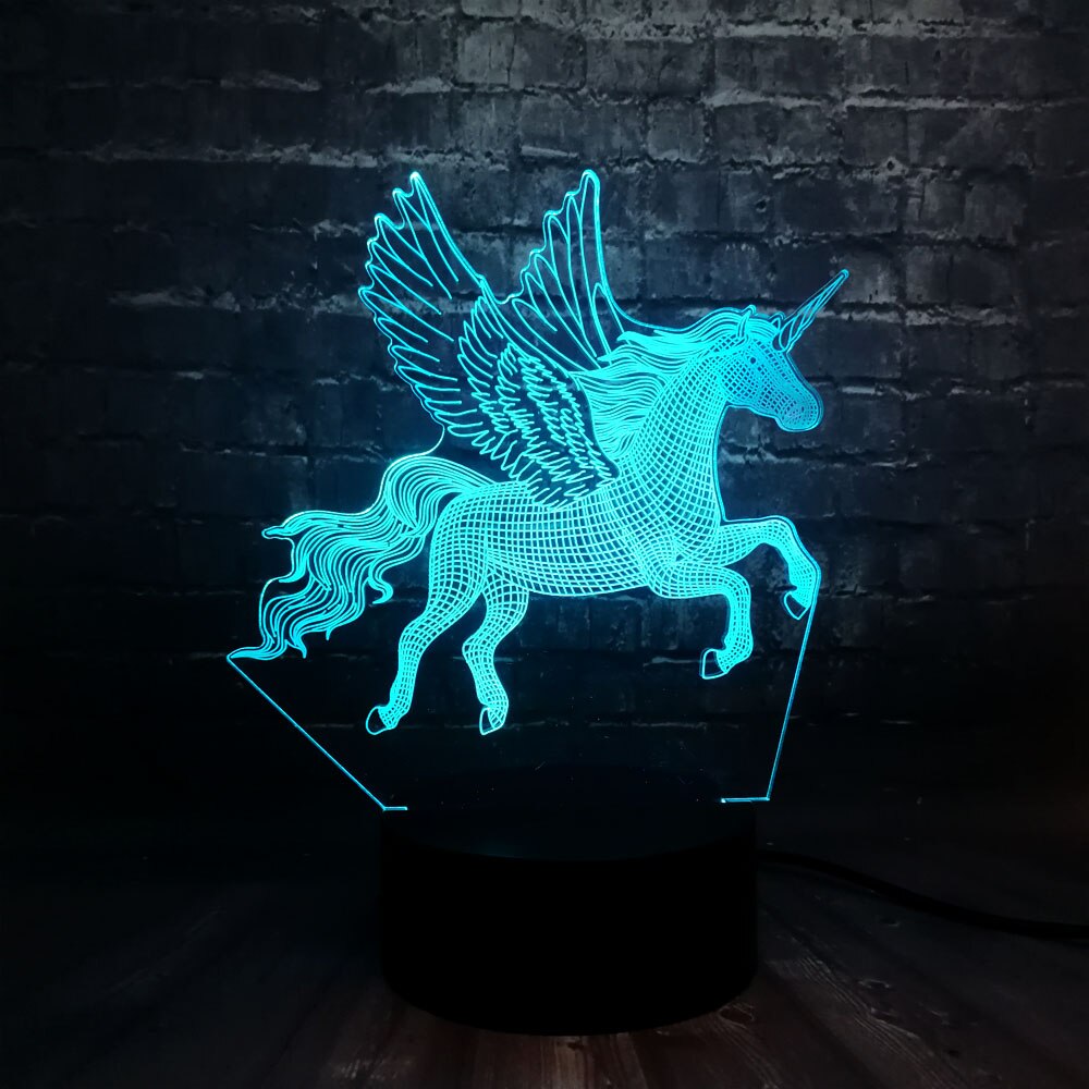 Novel 3D Lava Vliegende Vleugels Eenhoorn Paard LED Baby Slaapkamer Tafel 7 Kleur USB Charge Romantische Maan Nachtlampje Verjaardag kids