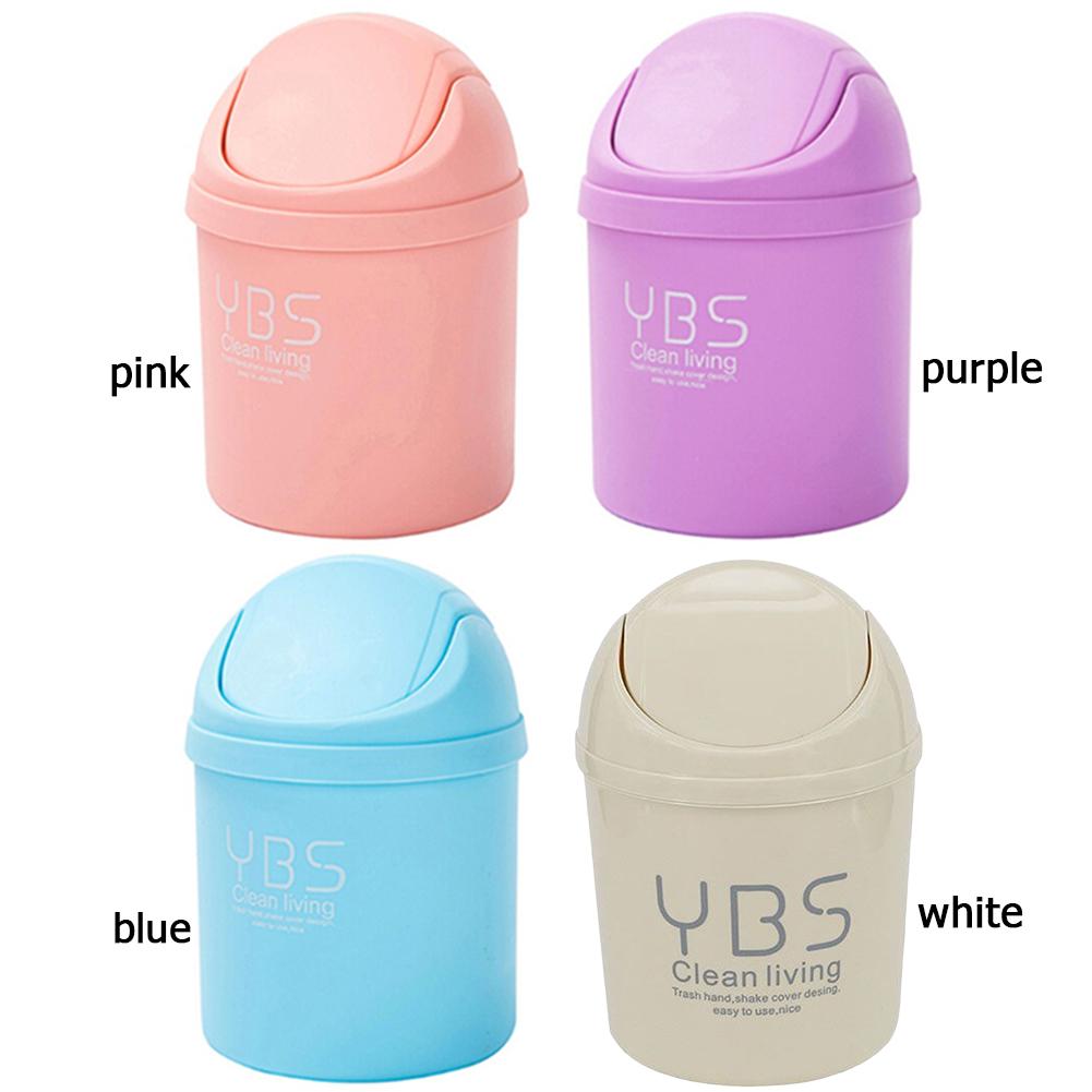 Mini Waste Bin Desktop Home Garbage Basket Table Trash Can Swing with Lid Office Household Mini Trash Can
