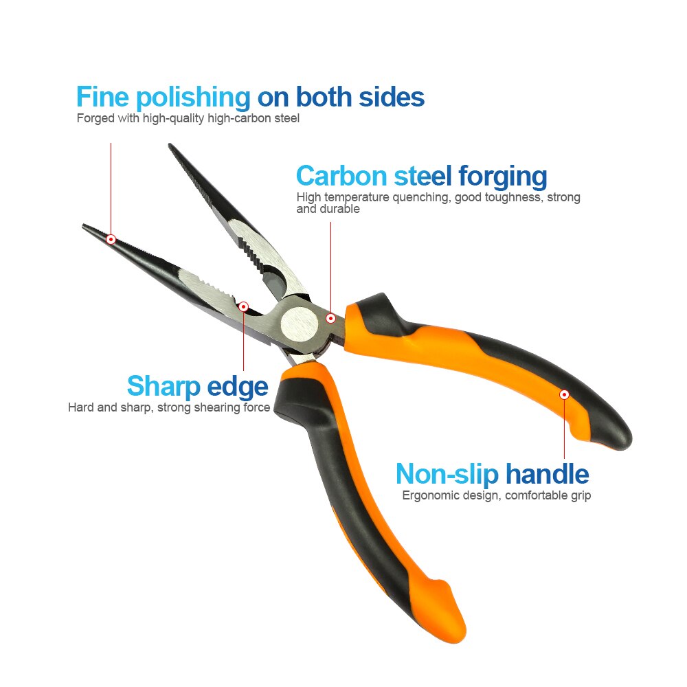 NINDEJIN 1pcs long nose pliers 6 inch 8 inch high carbon steel needle nose pliers wire pliers cutter repair tools
