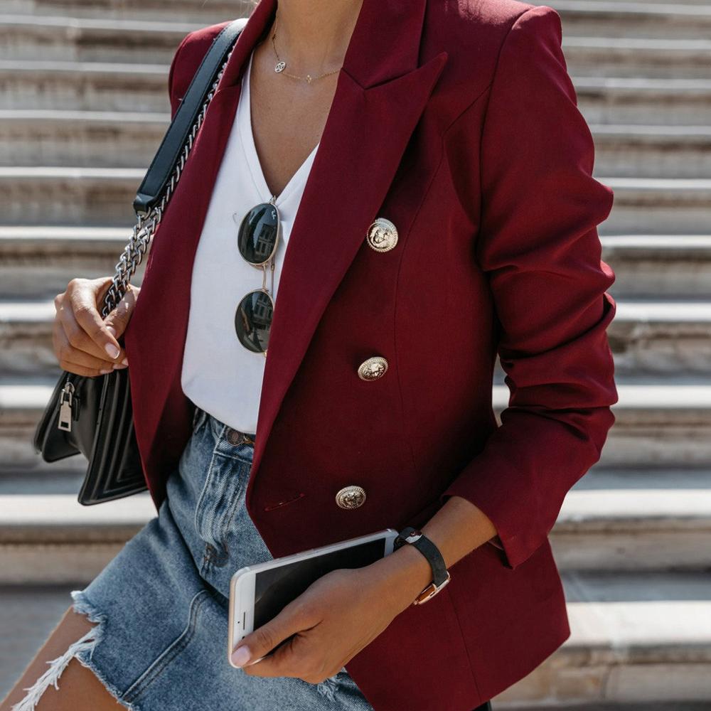 mujeres Blazers y chaquetas Otoño Invierno oficina trabajo de dama Blazer traje ajustado Casual abrigo chaquetas de mujer 3xl: Rojo / XL