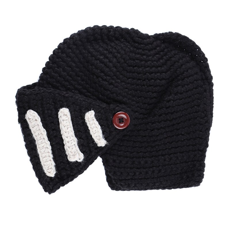 Skullies Beanie Roman Knight Topless Knit Hat Autumn Winter Gladiator Mask Cap Handmade Wild Knitted Male Hat: Black
