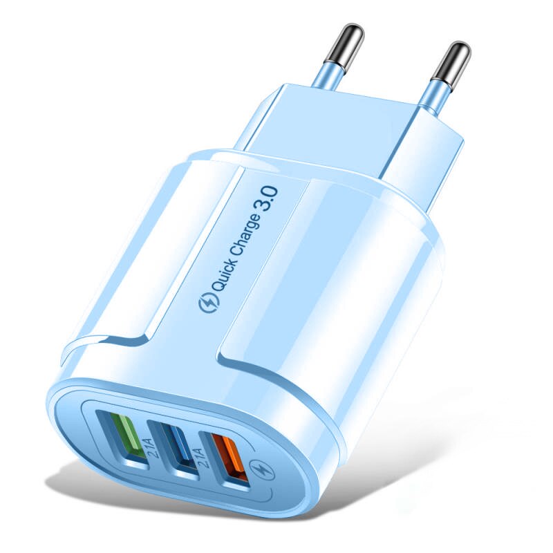 18W USB Ladegerät 3A Schnelle Ladung 18W praktisch Adapter für iPhone12 Profi Max EU/uns-stecker Zauberstab ladegerät für Xiaomi Huawei Samsung: EU Stecker(runden) / 3 USB Blau