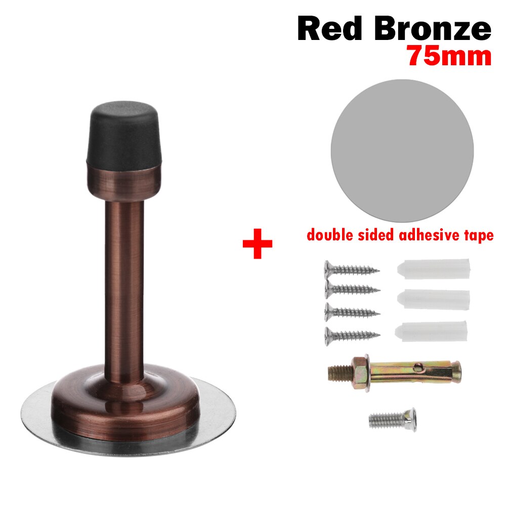 1PC Round Double Use Door Stops Anti-Collision Rubber Stopper Buffer Stainless Steel Self Adhesive Door Holder Protection: 75mm-red bronze