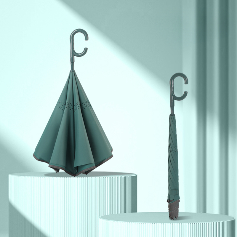 Ombrello inverso a doppio strato completamente automatico, ombrello a doppio strato, ombrello antivento a doppio scopo soleggiato e piovoso a manico lungo: esercito verde