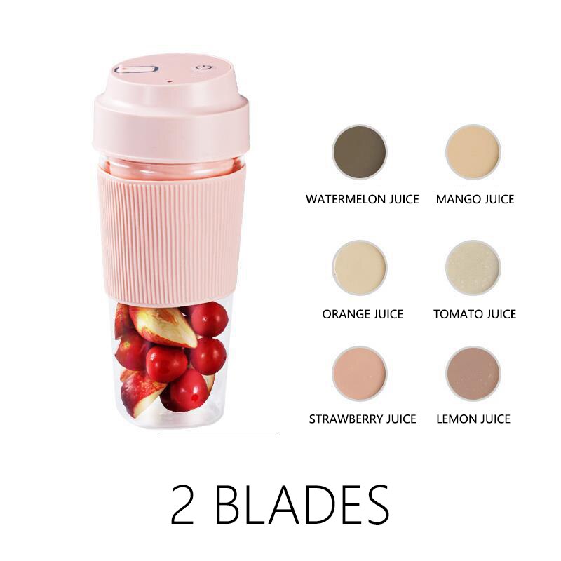 ZYPortable Elektrische Entsafter Rührgerät USB Mini Obst Mischer Entsafter Obst Extraktoren Multifunktions Saft Hersteller Maschine: Rosa 2 Klingen