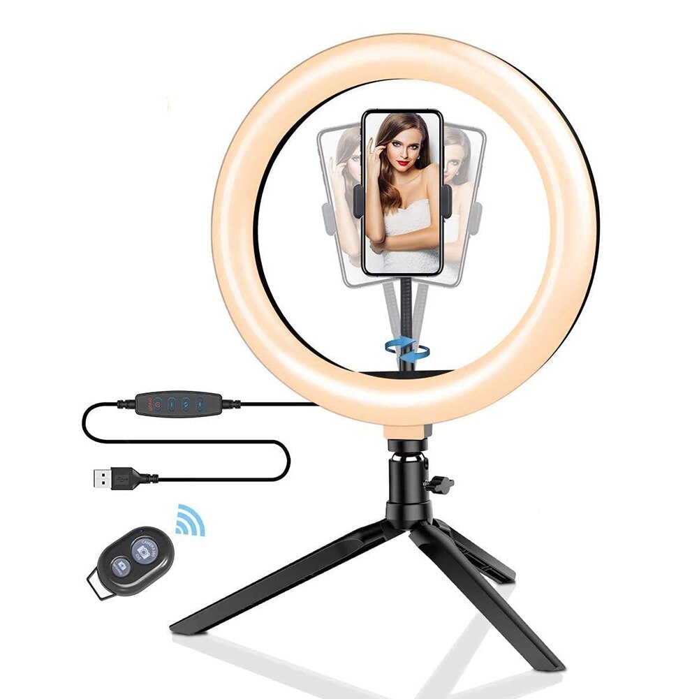 Draagbare Selfie Ringlicht Statief Afstandsbediening Fotografie Verlichting Telefoon Clip Foto Led Ring Licht Invullen Lamp Voor Live Studio Make-Up: Default Title