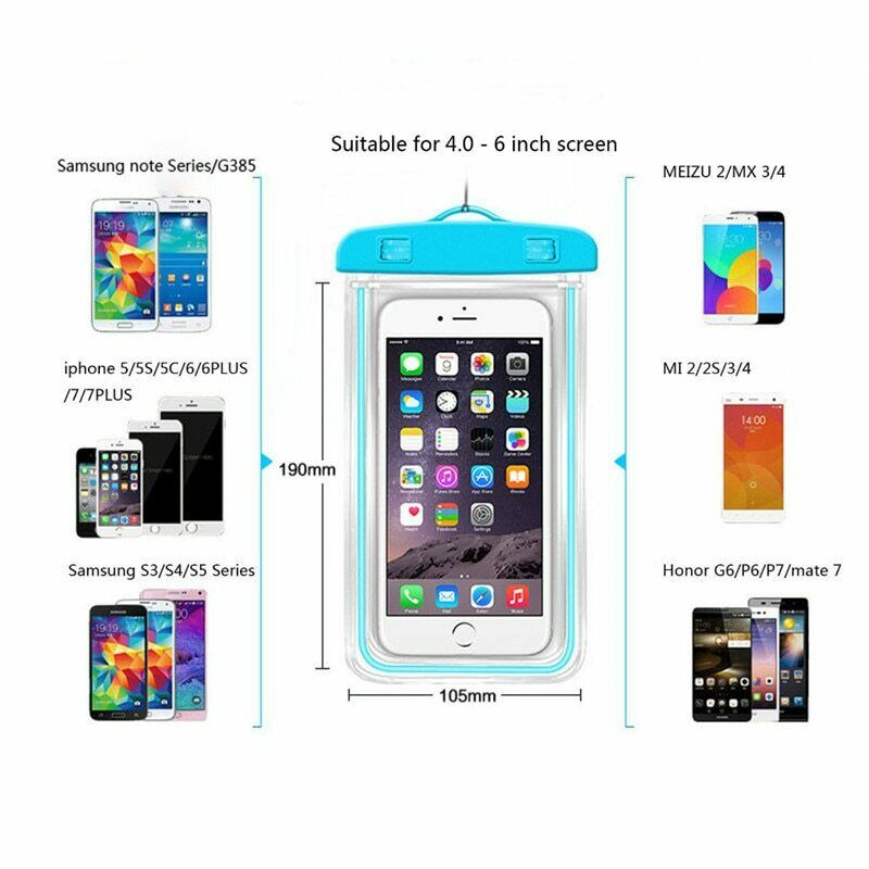 Été lumineux étanche poche natation Gadget plage sac sec housse de téléphone Camping ski support pour téléphone portable 3.5-6 pouces