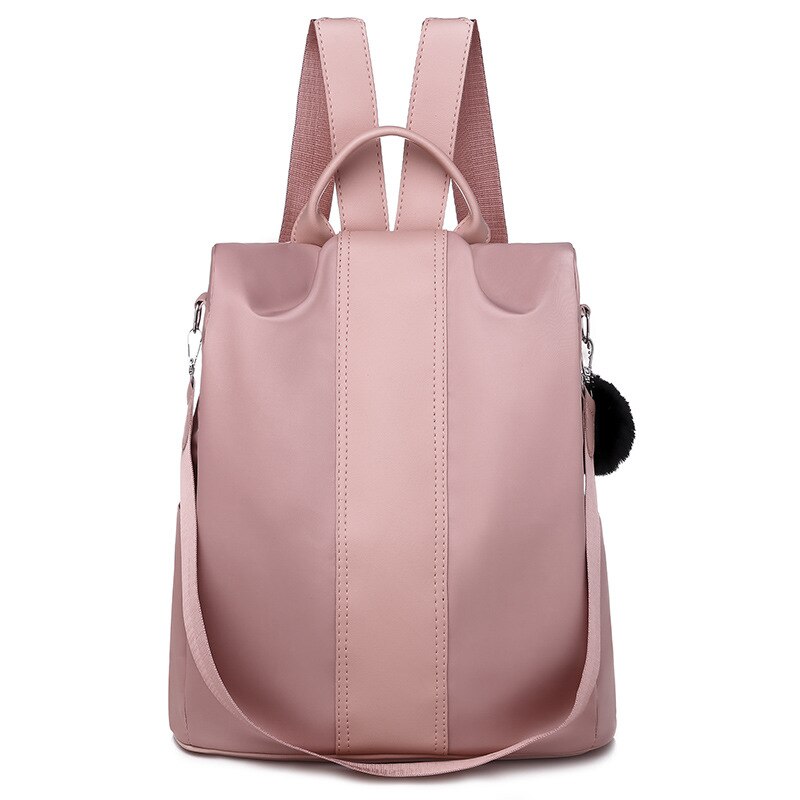 Mochila antirrobo para niñas, bolso escolar Oxford, color morado, colgante rosa, impermeable, de viaje: pink