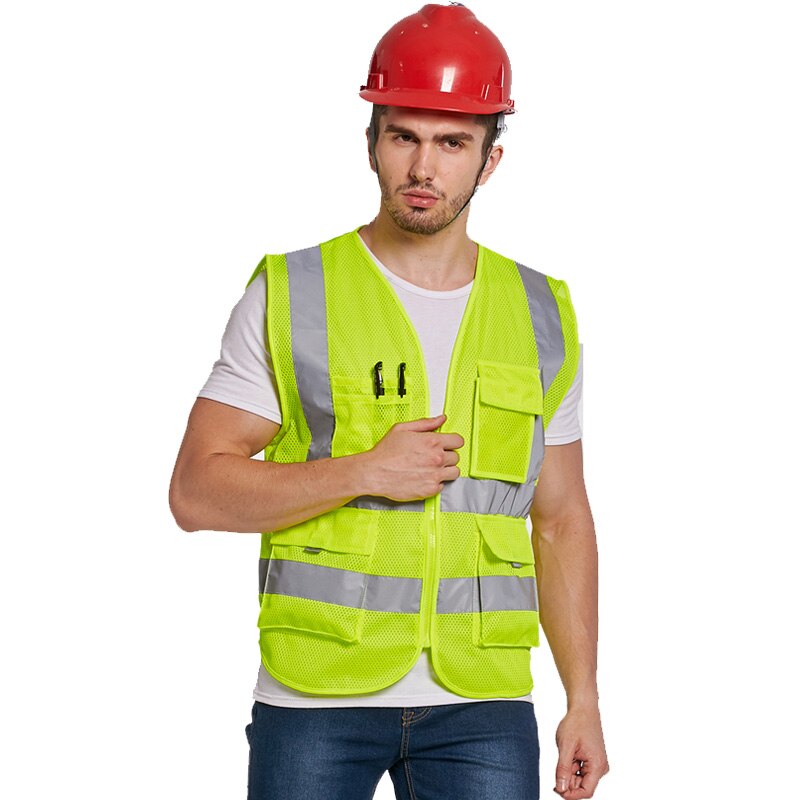 Men Hi Vis Blue Mesh Safety Vest With Reflective Stripes Construction Workwear Working Vest: Yellow / XXXL