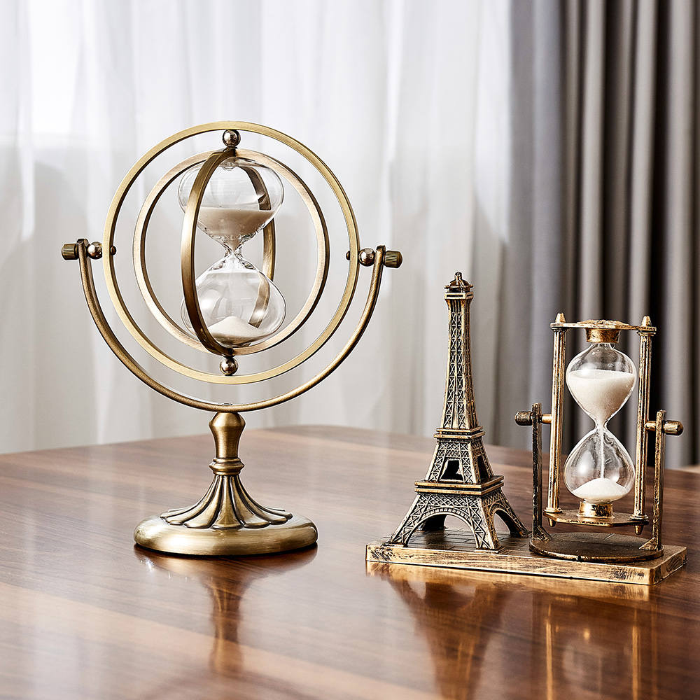 European Retro Globe Hourglass Sand Timer Metal Hour Glass 15/30 Minutes Time Hourglass Clock Household Items Desktop Decoration