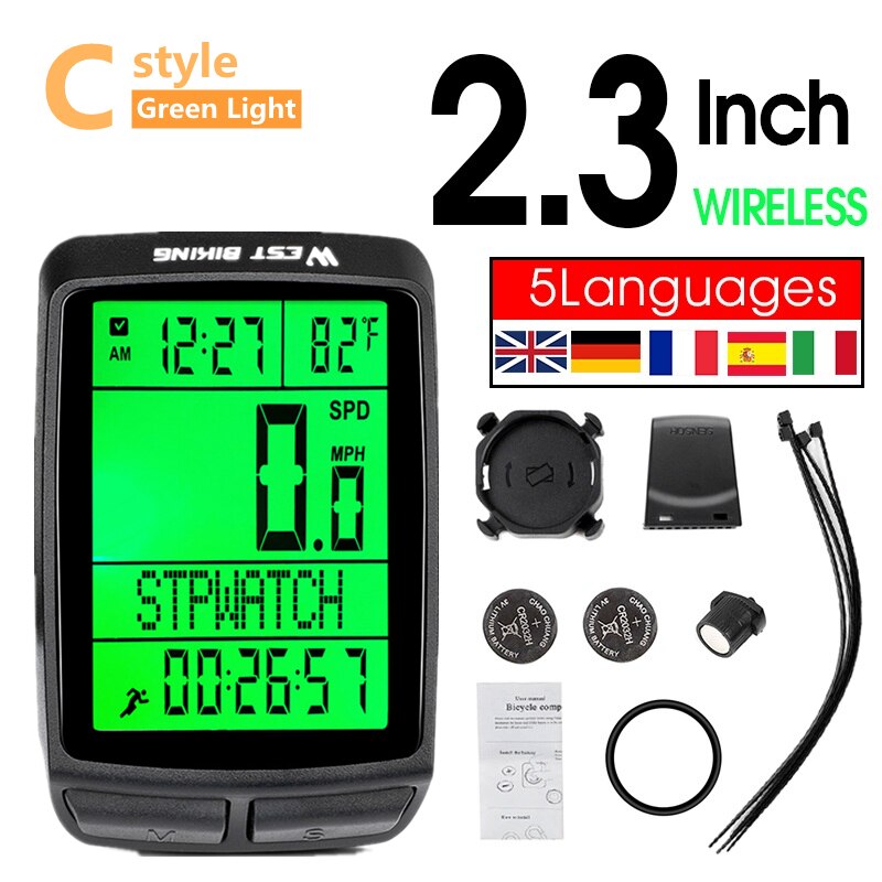 WEST BIKING LED Bicycle Computer Wireless 5 Language Cycling Bike Odometer Stopwatch Speedometer 2.1in Waterproof Bike Computer: C upgrade wireless
