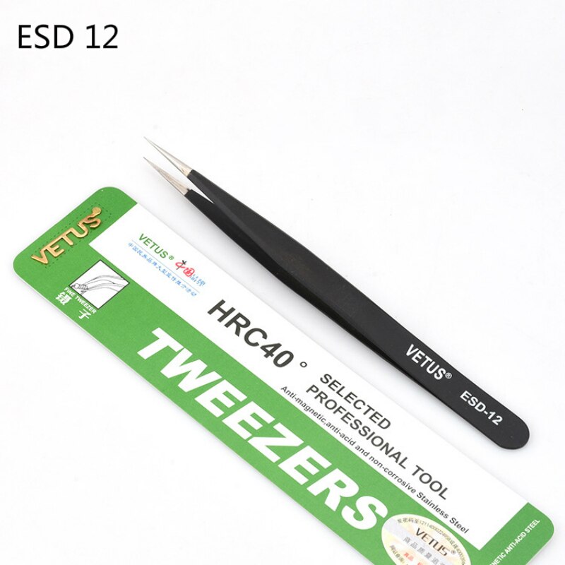 100% VEtus ESD Anti-statische Roestvrijstalen Pincet Onderhoud Gereedschap Industriële Precisie Gebogen Rechte Pincet Reparatie Tools