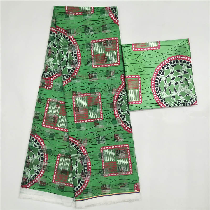 Fashionable African Wax Printed Organza Ribbon fabric 4 yards match 2 yards silk fabric !