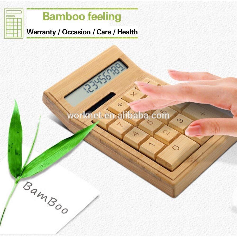 cheap price item 18 keys bamboo wooden solar powered calculator 12 digits