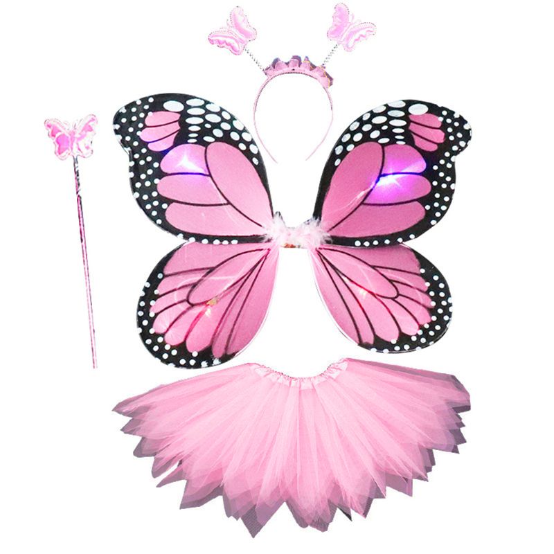 Voksne børn 4 stk fe kostume sæt led simulation sommerfugle vinger spids tutu nederdel pandebånd tryllestav prinsesse piger fest dress up