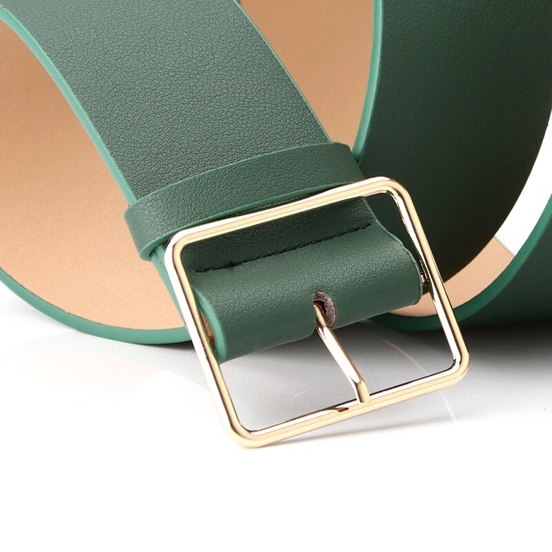 PU Leather Women Waist Belt for Jeans Gold Buckle Wide Ladies Dress Belt Strap Green Brown Black Female Sweater Waistband