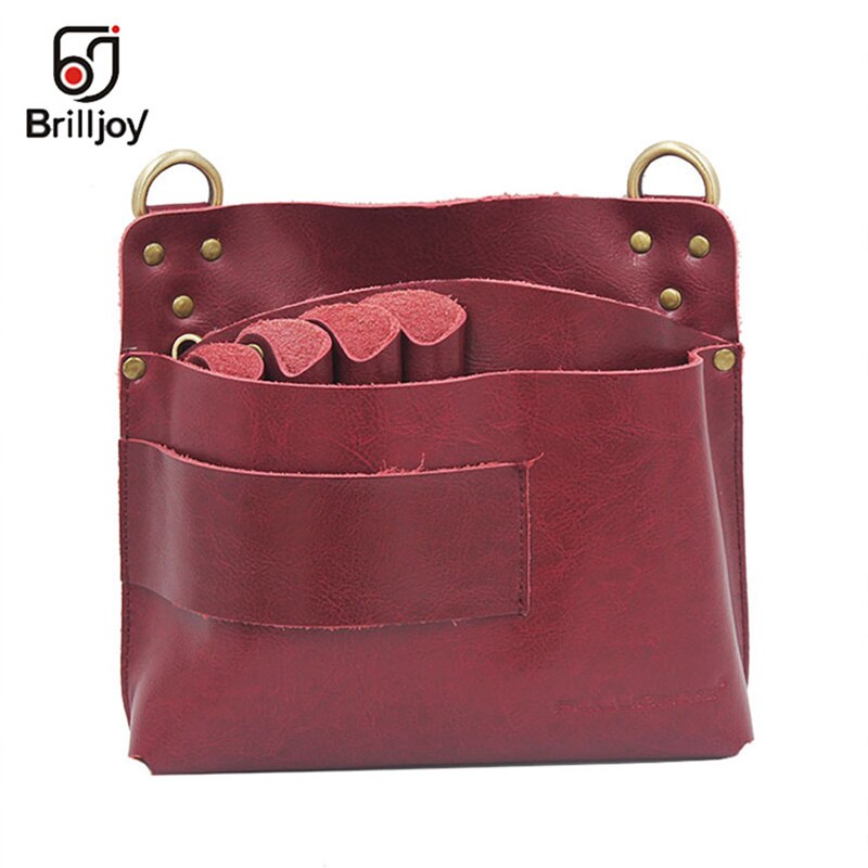 Brilljoy-Bolso de cuero para herramientas de peluquería, bolsa de tijera para el cabello, estuche, paquete de cintura, soporte para herramientas de estilismo: Scissor Bag Wine red