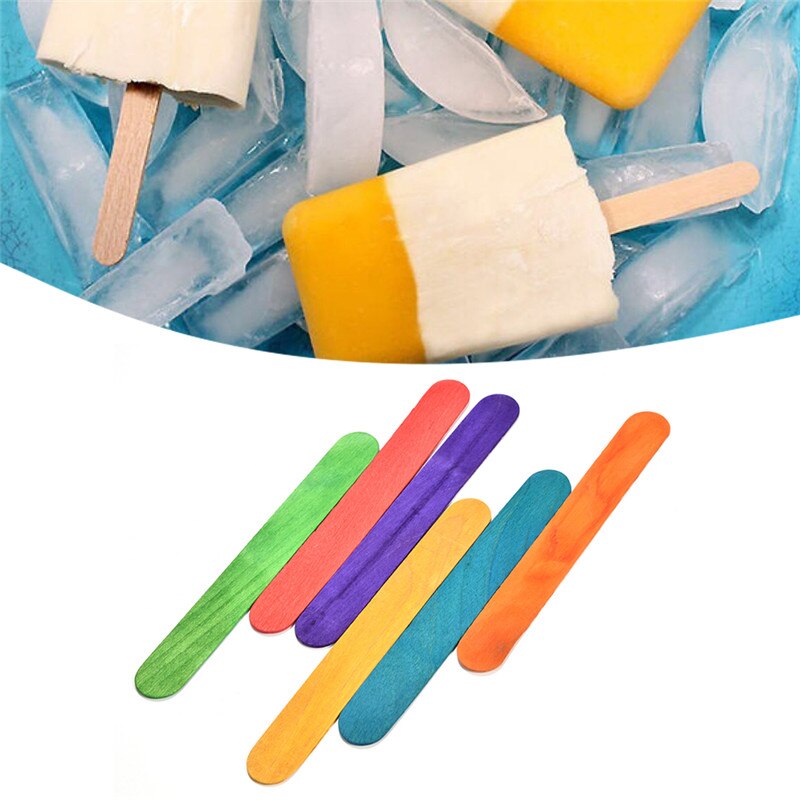 50Pcs Wood Ice lolly Stick Natural Wooden Ice Cream Sticks Kids Hand Craft Making Ice Cream DIY Popsicle Sticks Tools