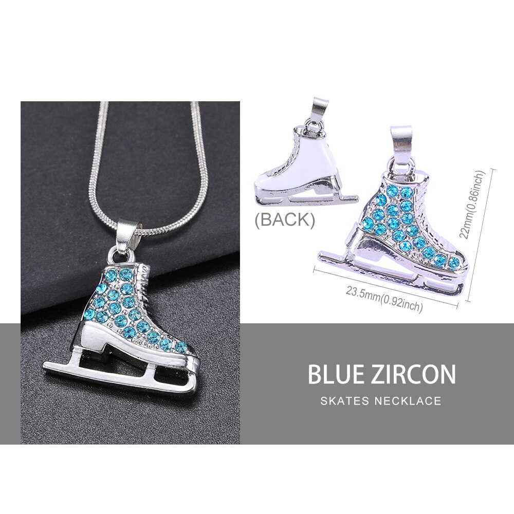 Zircon 3D Ice Skate Shoe Necklace White Enamel Luxury Blue Pink Crystal Family Chain Couple Pendant For Men Women Jewelry: Rhodium Plated