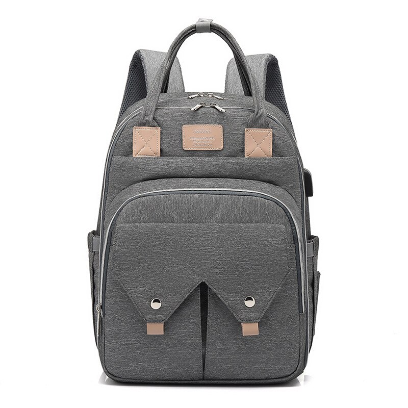 2020novo estilo saco de fraldas grande capacidade usb mãe saco saco de fraldas mochila mãe baoma saco de fraldas: Gray Double Cover