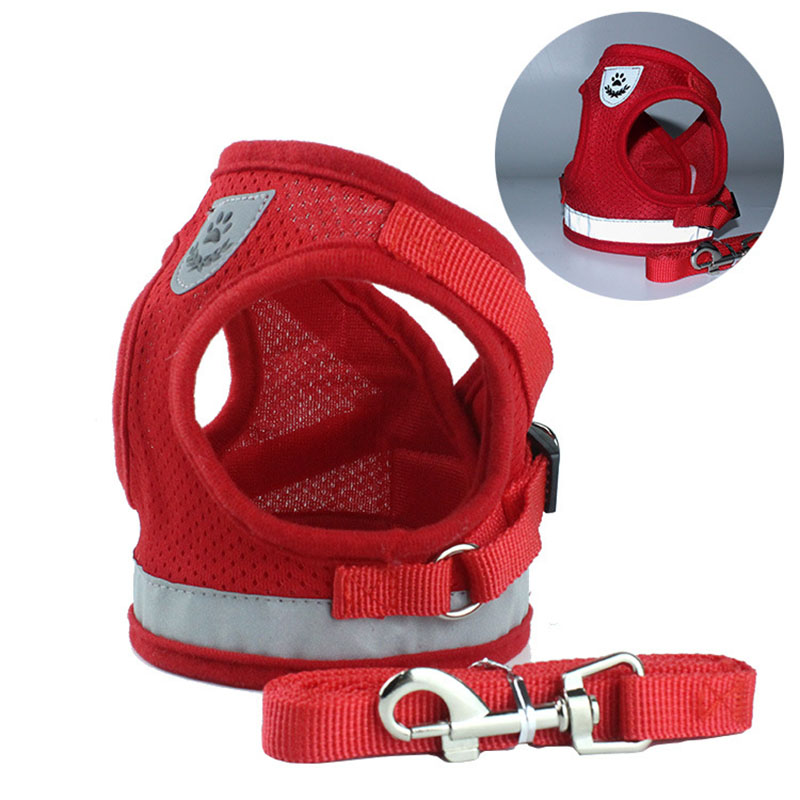 No pull valp hund sele koppel vadderad väst sele för små hundar chihuahua mops reflekterande nylon mesh väst sele djurtillbehör: Röd / Xs
