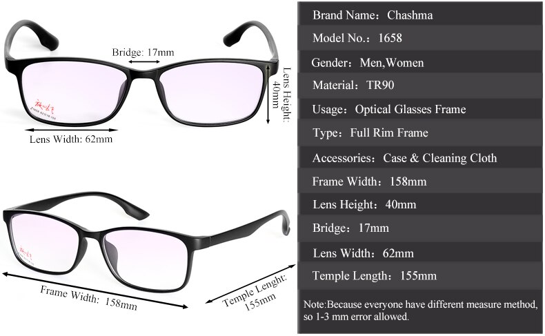 Chashma 158 mm Over Size Men Optical Glasses Frame Wide Face Male Eyeglasses for Big Face TR90 Light Flexible Prescription Glass