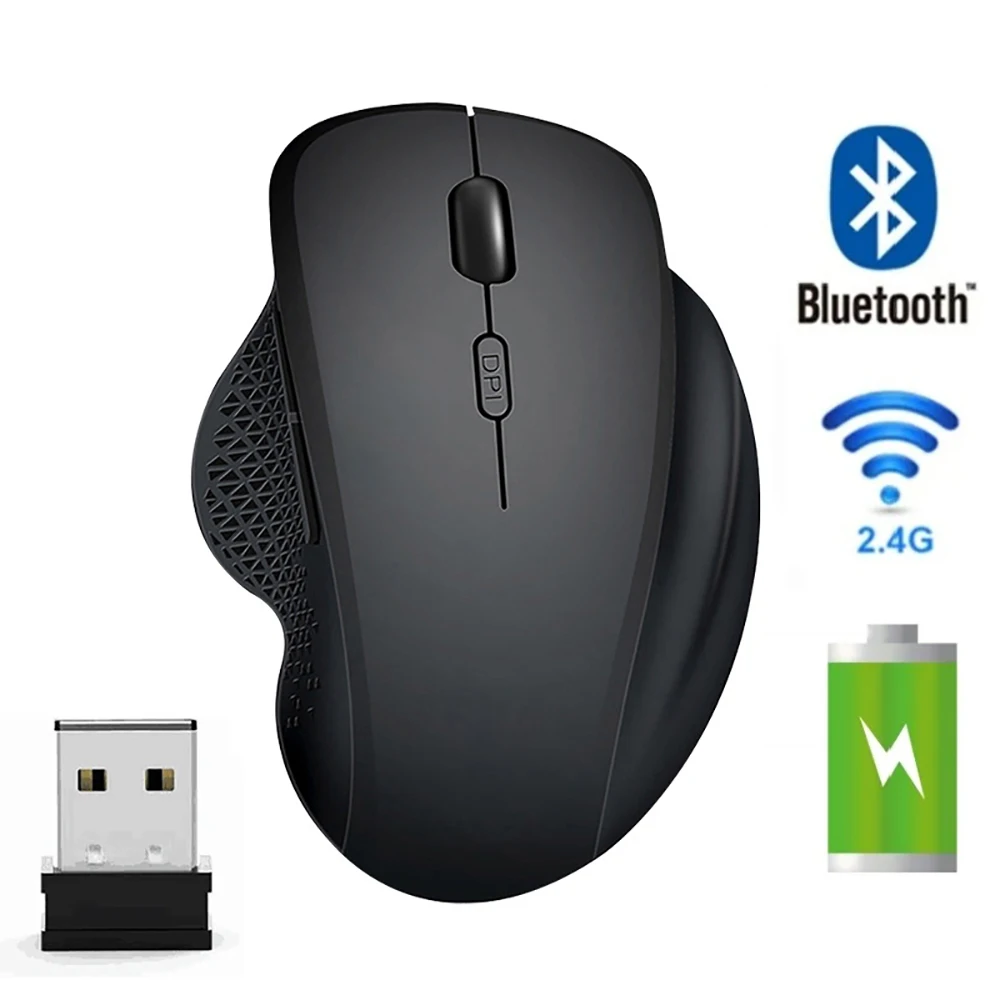Mysz bezprzewodowa Ergonomiczna mysz komputerowa PC Mause optyczna z odbiornikiem USB 6 przycisków Bezprzewodowa mysz 2,4 GHz 1600 DPI do laptopa