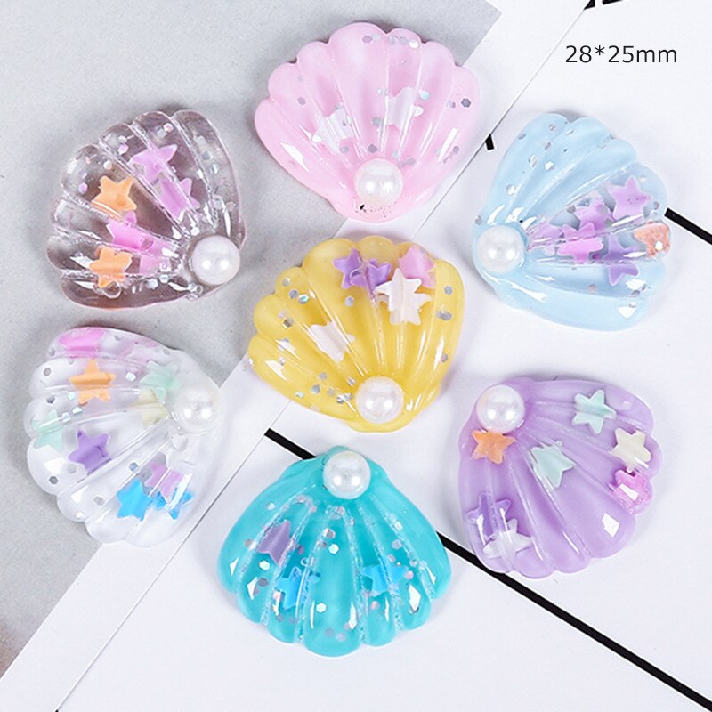 20 stk glitter ocean perle shell harpiks miniaturer diy håndværk kunst boligindretning tilbehør telefon shell patch kunstmaterialer: Skaller 01