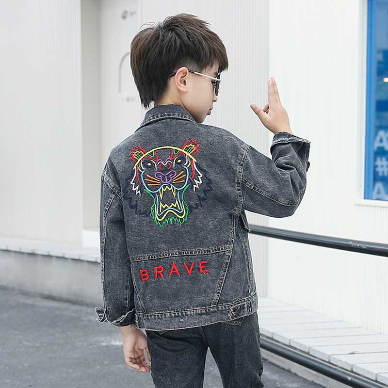 IENENS freundlicher Jeans Mantel Jacken Jungen Frühling Herbst strecken Kurze Denim Oberbekleidung Kleidung drehen-unten Kragen verlieren Jacke: 7T