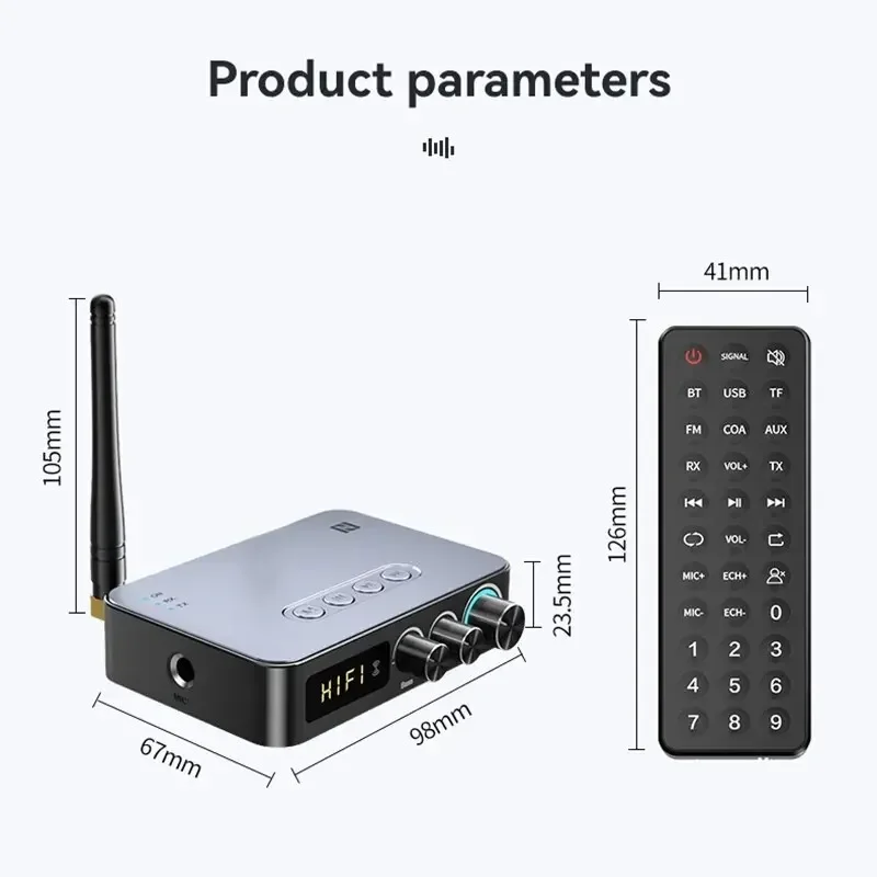 M9/m9 pro bluetooth-ljudmottagare, sändare, dsp, trådlös adapter, nfc/aux/rca/usb, u-disk/tf, /6.5 mikrofoner, karaoke/koaxial/fm-radio