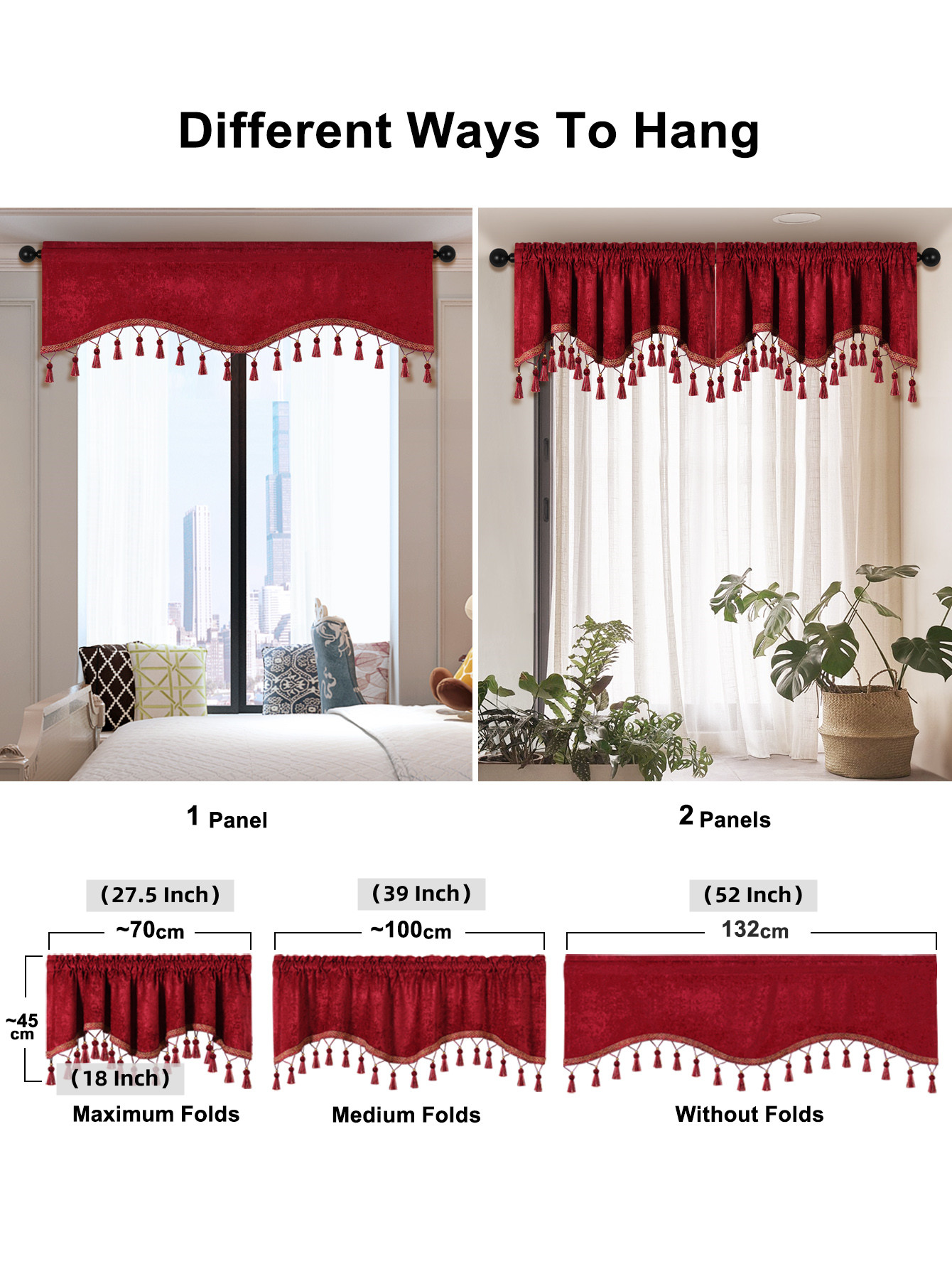 1Pc Eenvoudige Europese Stijl Gordijn Valance Voor Woonkamer, Staaf Zak, S-Vormige Valance Met Kwastjes Voor Raam Decor