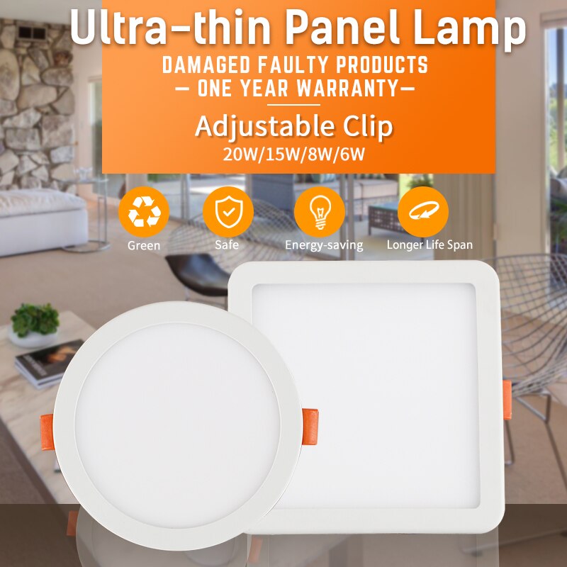 LED Panel Lights Ultrathin Downlight 6W 8W 15W 20W 220V Square Round Panel Light White/Warm Indoor Bedroom LED Ceiling Light