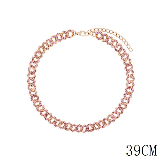 Collar Cadena Miami Cuban Link - Gargantilla 12mm - Strass Cristal Iced Out - Joyería Hip Hop Mujer: 055103RR