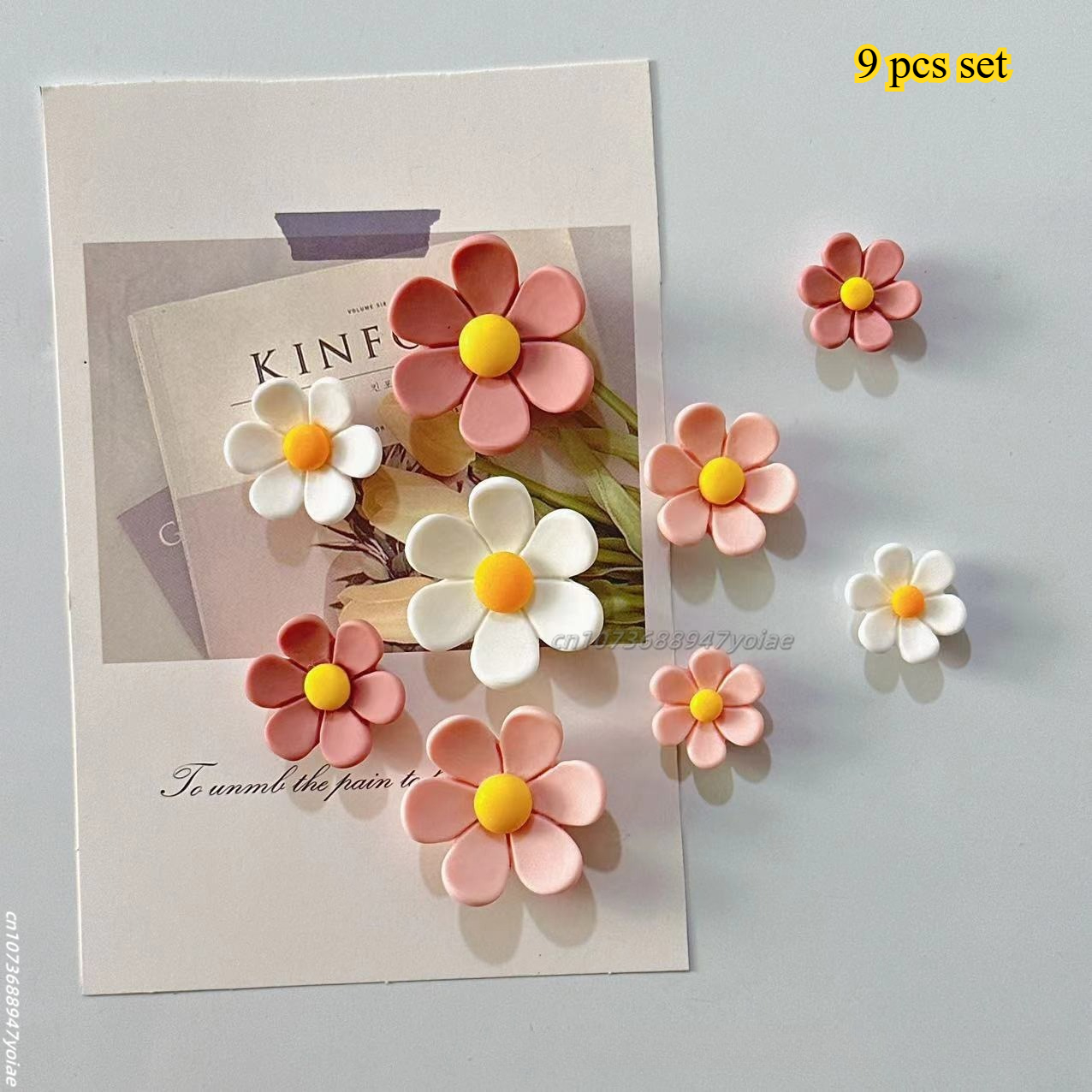 12 Uds. Imanes de nevera de flor de melocotón, bonitos imanes de resina para cocina, oficina, decoración de pizarra blanca, juego de imanes fuertes para nevera para para el hogar: Amarillo claro