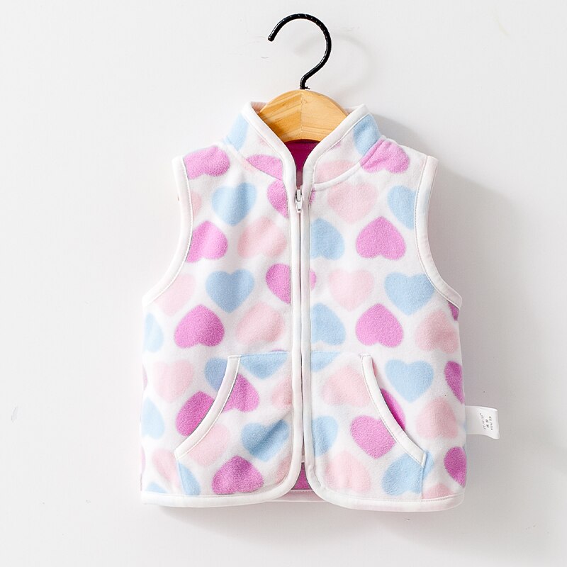 Polar fleece printed vest Winter Children Vest Waistcoat Thick Warm Kid Jacket sleeveless Baby Girl Boy Toddler Clothing: 17C538S Pink