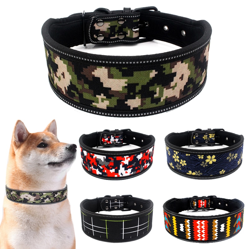 10 kleuren reflecterende puppy grote halsband met gesp verstelbare huisdierhalsband voor kleine, middelgrote en grote honden Pitbull-riem hondenketting