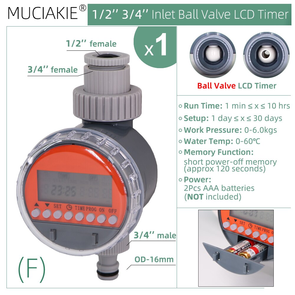 Products Solar Battery Powered Water Timer Drip Watering Irrigation Greenhouse Electronic Automatic Controller System: F