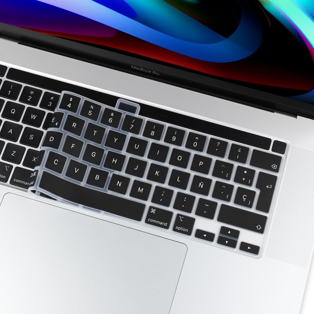 För macbook nyaste pro 13 a2251 a2289 a2338 m1 pro 16 tum  a2141 eu ryska spanska engelska tangentbordsfodral silikonskal: Svart