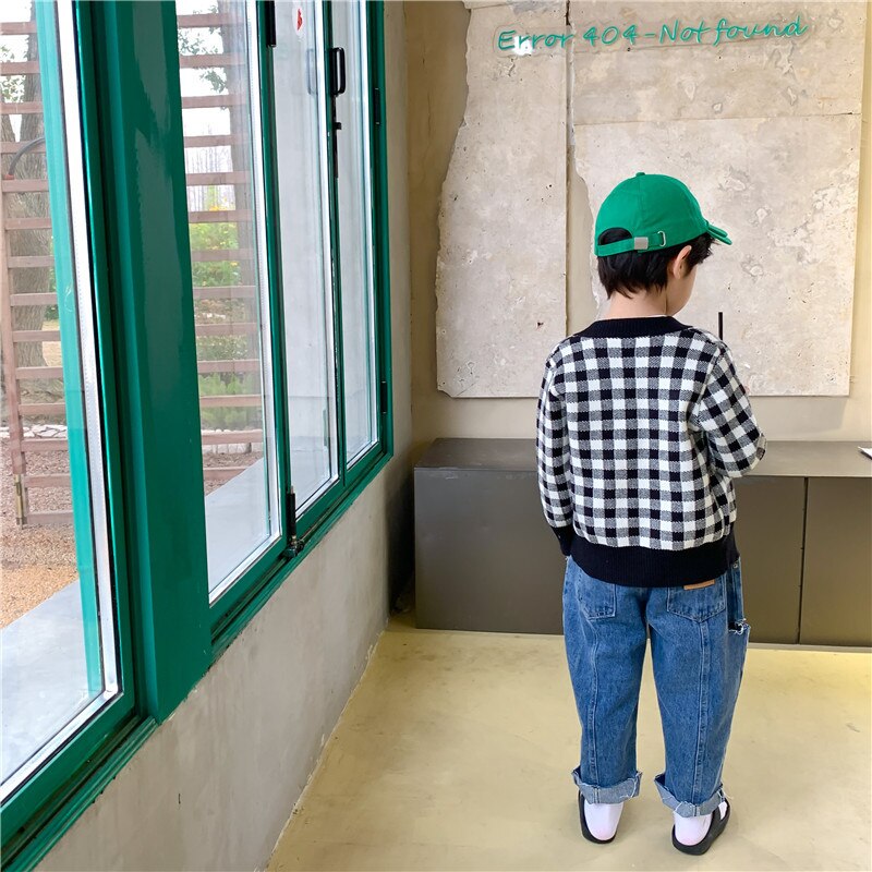 Lente Mode 2 Kleuren Plaid Trui Jas Jongens En Meisjes Losse Casual Gebreide Vesten