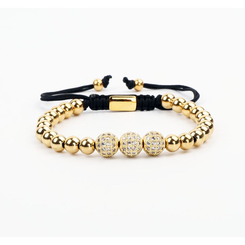 Women Men Bracelet CZ Micro Pave Ball Stainless Steel Macrame Friend Bracelet Men Jewelry: gold