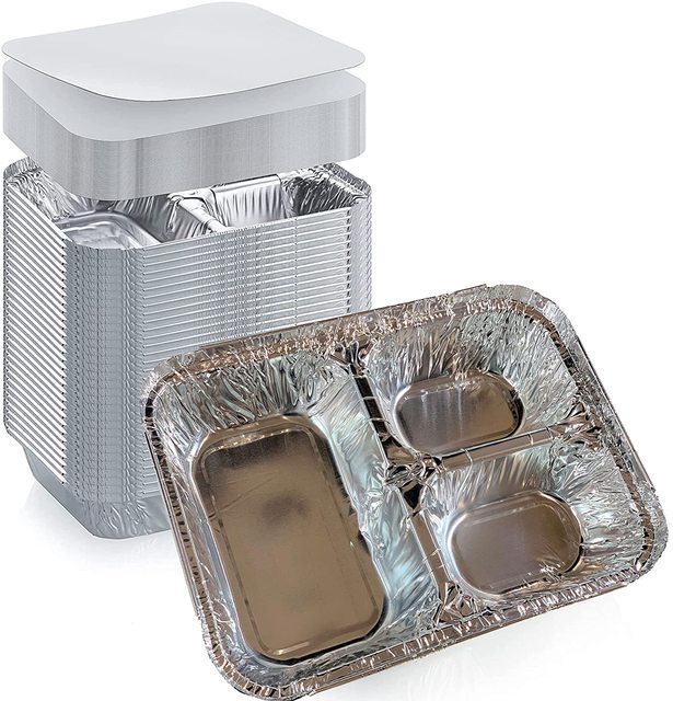 Plateau à dîner jetable en aluminium, avec couvercles, 3 compartiments, pour déjeuner, restes ou plateau à emporter, 780ML, 10 &amp; 30 pièces: with cardboard lid-A / 30pcs