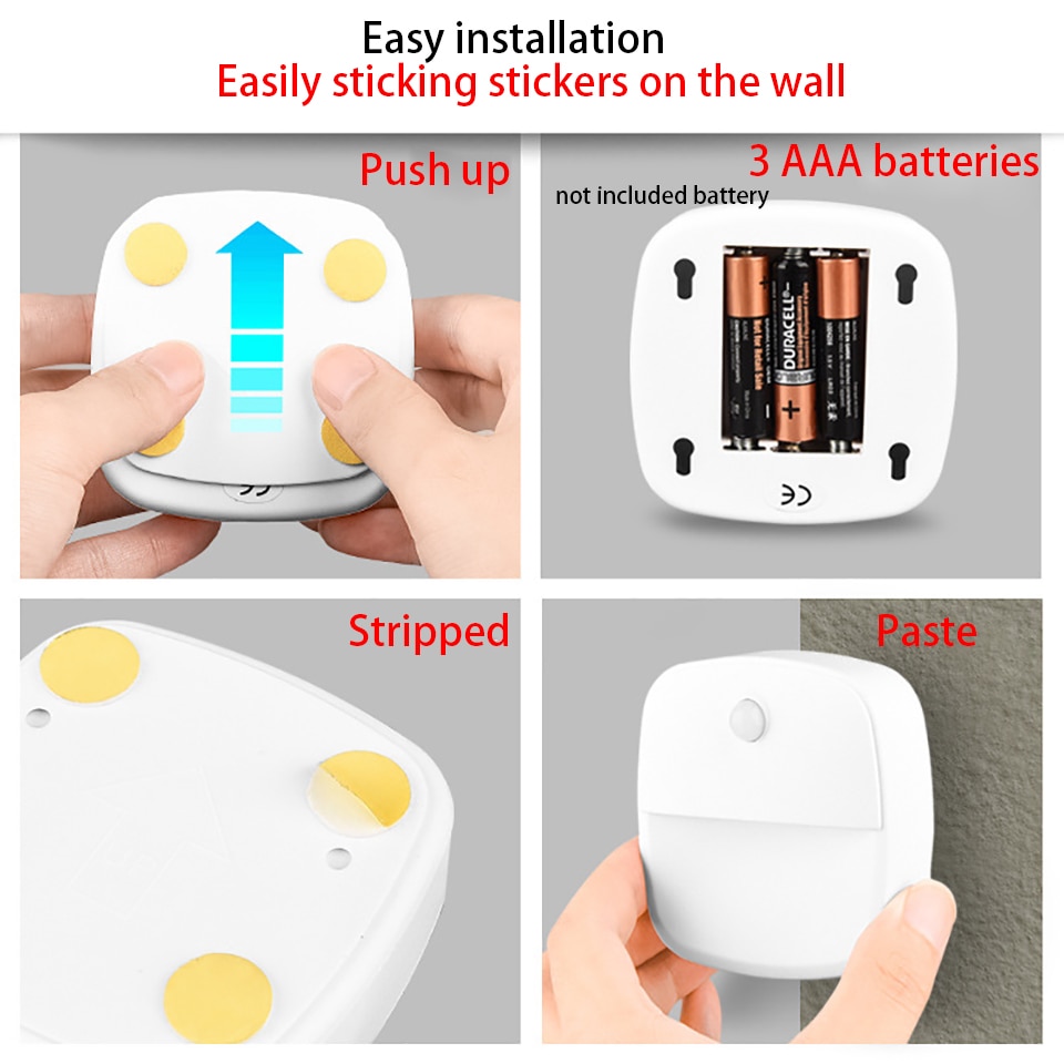 Bevægelsessensor nattelys trådløs væglampe batteridrevet toilet trappe køkkenskab lys nødbelysning genopladelig