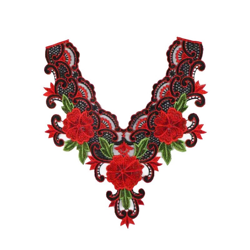 Floral Flower Lace Embroidered Neckline Neck Collar Trim Clothes Sewing Water Soluble Mesh Accessories Applique Patch: Black