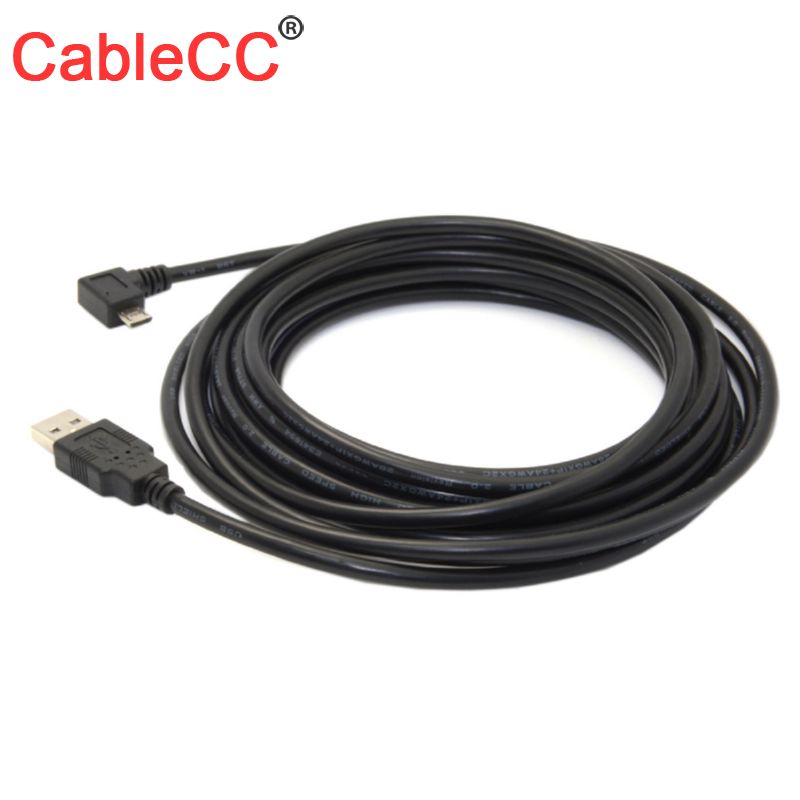 CableCC CY 5 meters 16ft Left Angled 90 Degree Micro USB Male to USB 2.0 Data Charge Cable for Cell Phone & Tablet