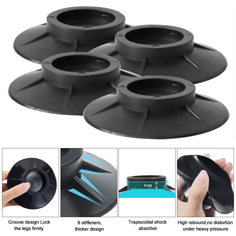 4 stk anti-vibration vaskemaskine fødder puder gummi skridsikre måtter universal lydløs skridhæver måtte køleskab fødder faste puder