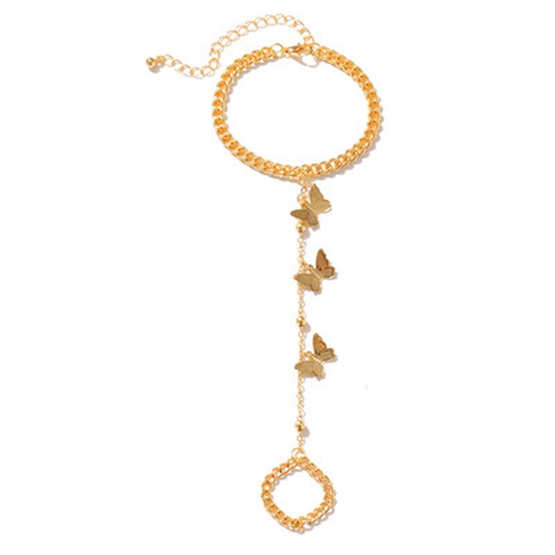 Pulsera de mariposa con anillo para dedo para mujer, cadena de muñeca para mujer, joyería estética , GIifts, anillos de mariposa, pulsera