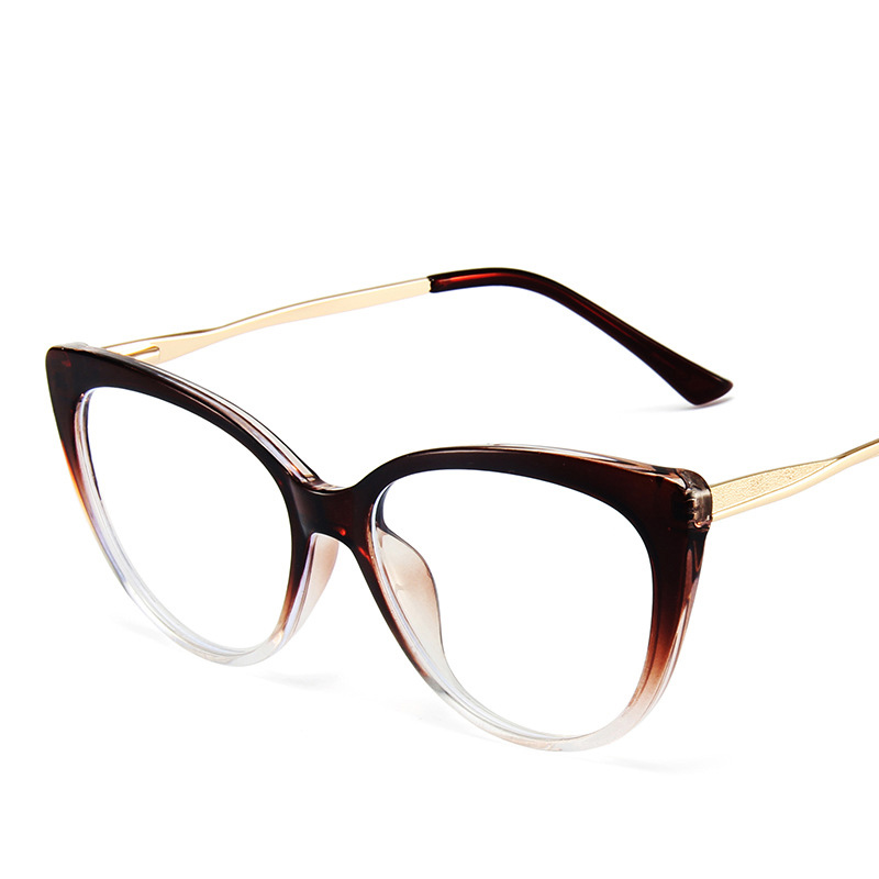 YOOSKE Anti Blue Light Glasses Women Retro Cat Eye Glasses TR90 Metal Spring Leg Optical Glass can be Equipped with Myopia Lens: gradient tea