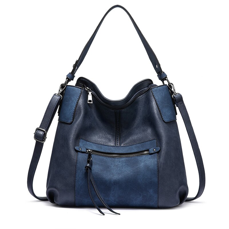 REALER women shoulder bag Large hobos Totes bag crossbody messenger bags for women luxury handbag PU leather gray hand bag: Blue